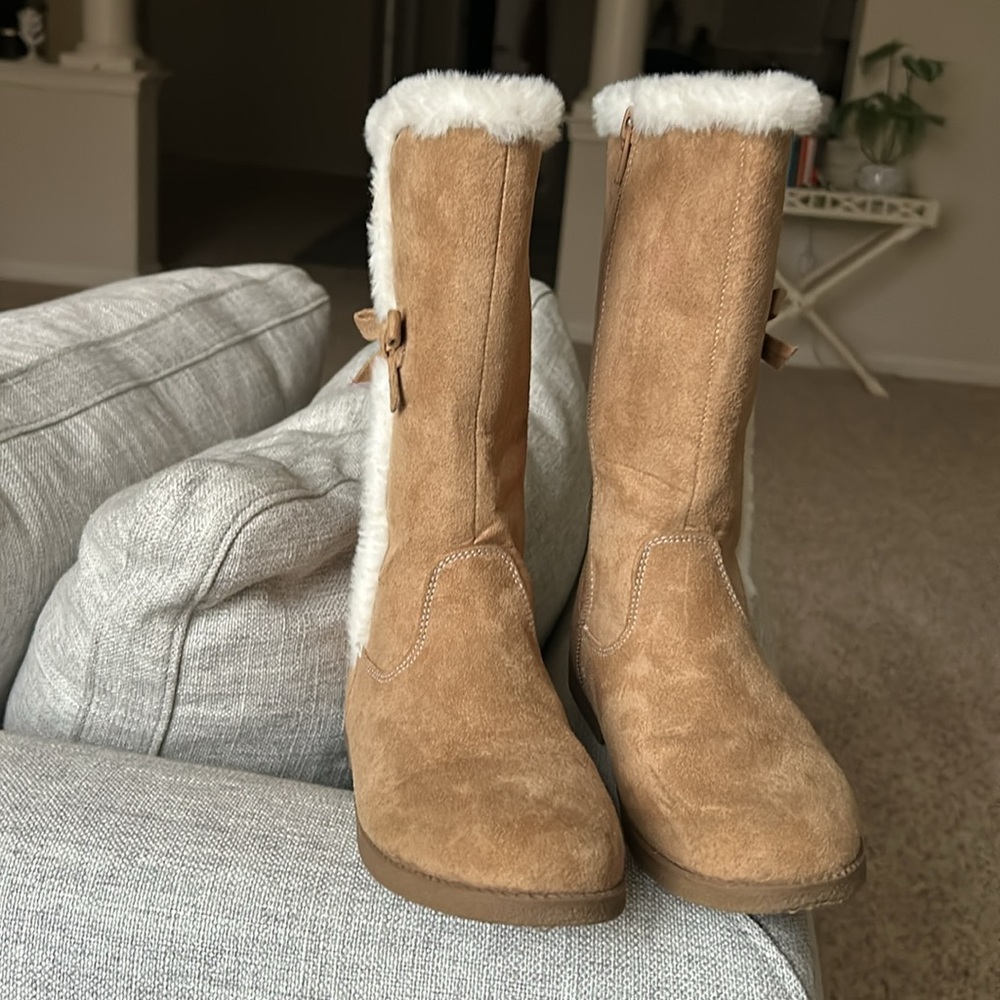 Kids Furry Suede Boots, Size 13